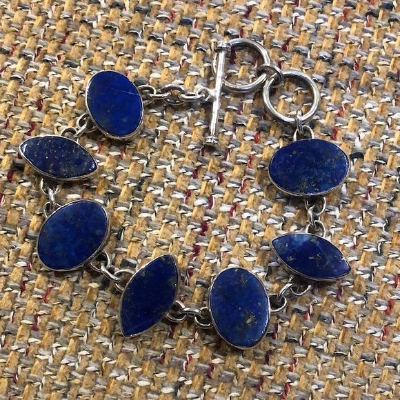 Lapis Lazuli Sterling Silver Southwestern Toggle Bracelet - Picture 2 of 9